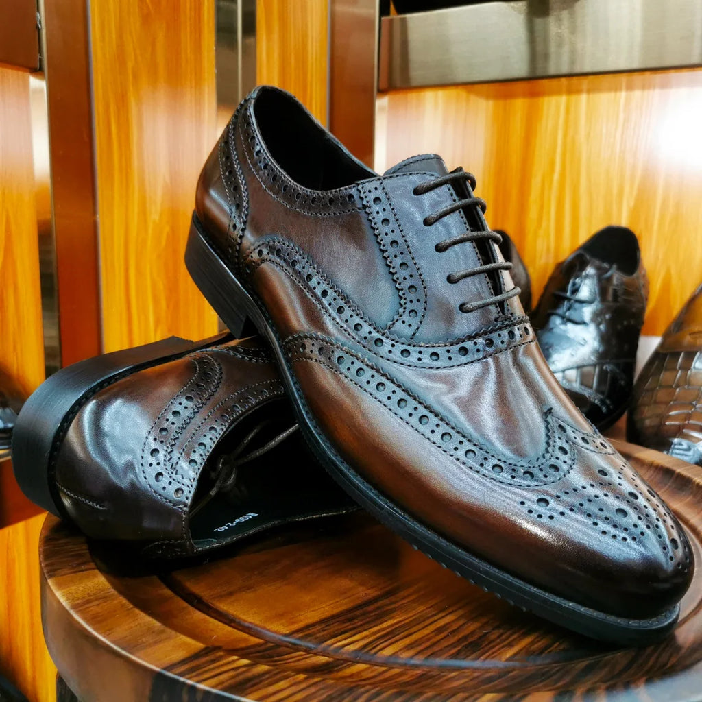 Oxford Brogue Wingtip Homme Cuir de Veau Véritable Imperméable | Business Mariage EU 39-46