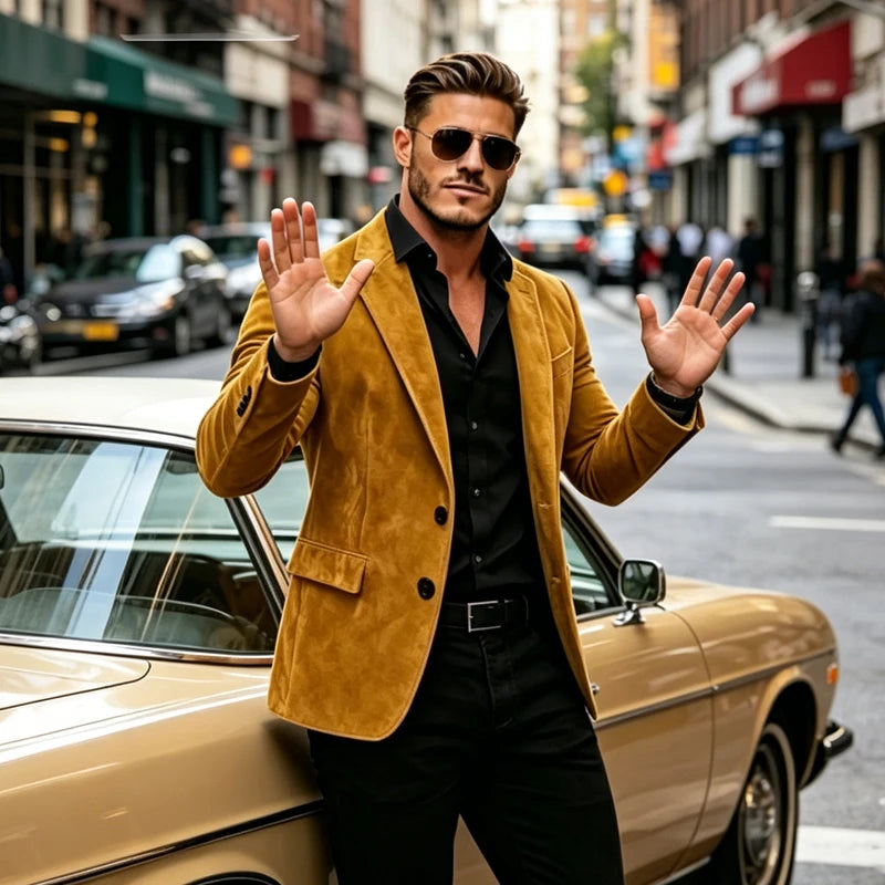Blazer homme en velours effet suédé 2 boutons – CLEVI Paris