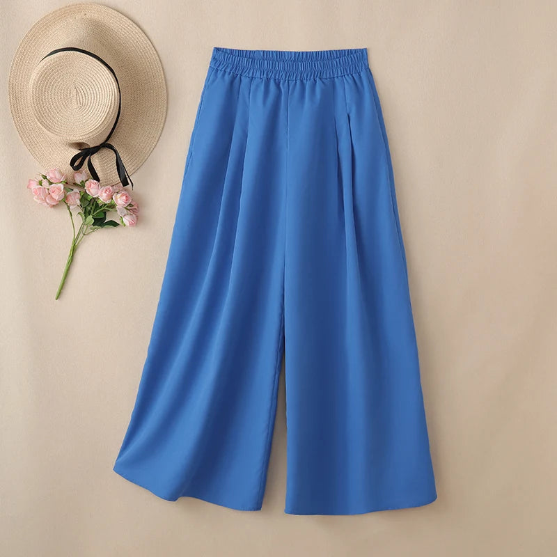 Pantalon Femme Jambe Large Plissé Taille Élastique Casual Bohème Cheville – CLEVI Paris