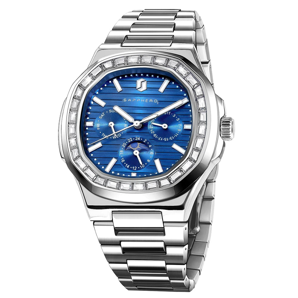 Montre SAPPHERO SO2201 – Quartz Or Rose, Cadran Diamant, Acier Inoxydable 40 mm, Aiguilles Lumineuses, Anti-Magnétique, Étanche 3 ATM – CLEVI Paris