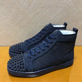 Sneakers Montantes Cuir Véritable Bleu Encre Rivets Noirs Semelle Rouge Homme – Tailles 35-48 – CLEVI Paris