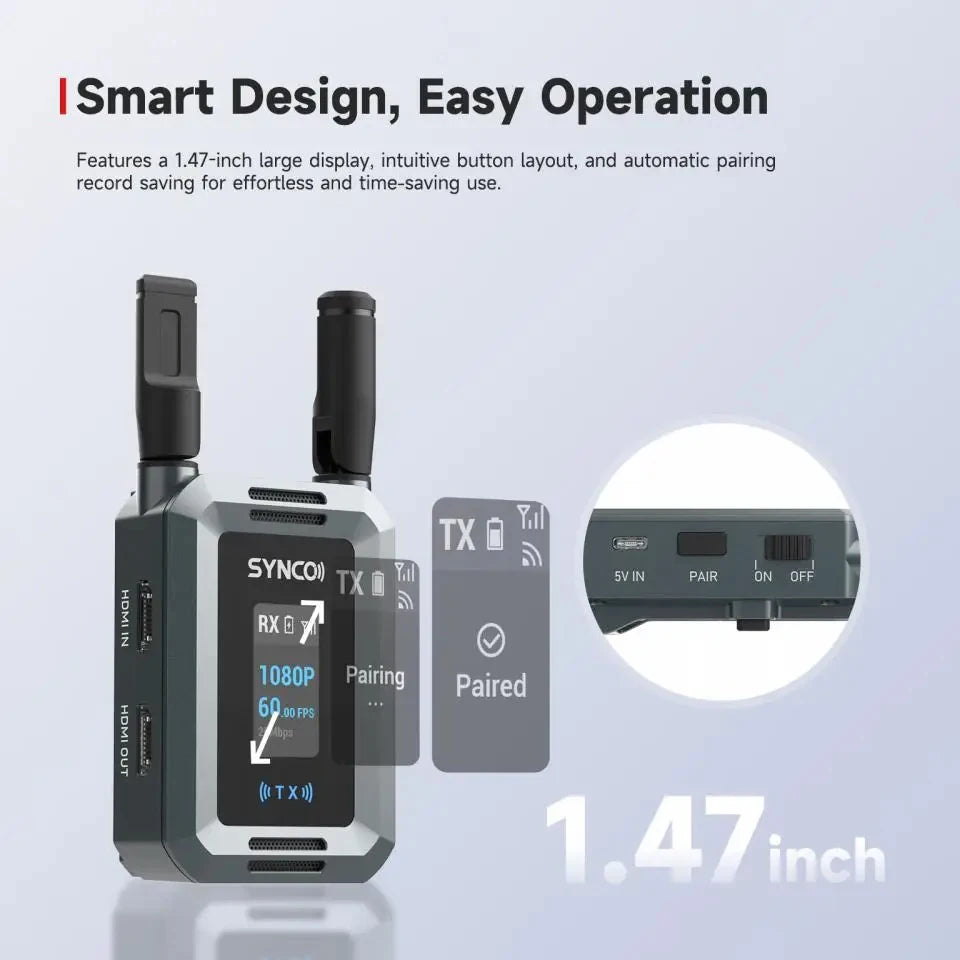 Système de Transmission Vidéo Sans Fil SYNCO XVision HD – 1080P60, 40ms, 300m, UVC