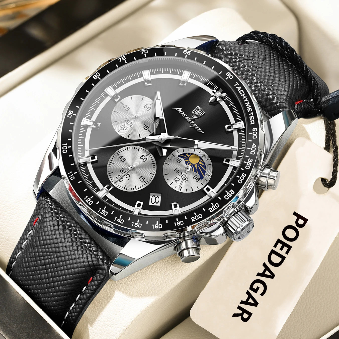 Montre Quartz Homme POEDAGAR 879-L – Chronographe, Cuir & Aiguilles Lumineuses | 4 Coloris