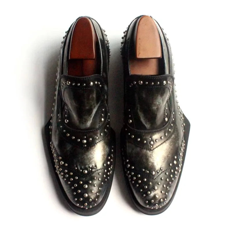 Mocassins Oxford Cuir Véritable Homme Rivets Talon Sculpté Fait Main Bureau – CLEVI Paris
