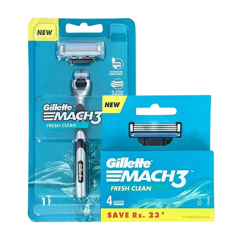 Set Rasoir Gillette Mach 3 Homme – Manche + Lames de Rechange 3 Couches Acier Inoxydable Tête Remplaçable – CLEVI Paris