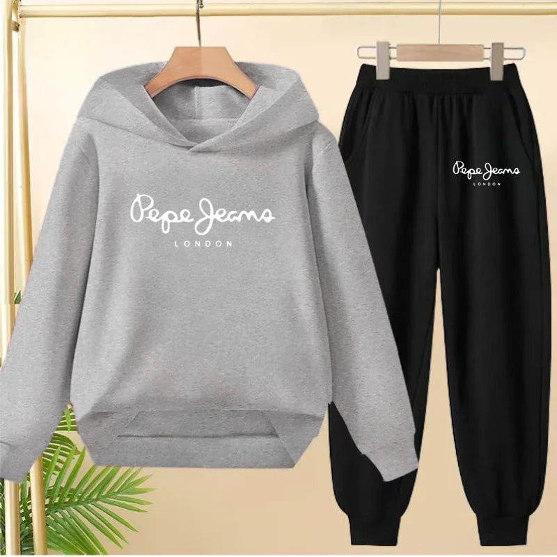 Ensemble Sweat à Capuche + Pantalon Enfant 3-13 Ans – Imprimé Lettres, Unisexe, Toutes Saisons – CLEVI Paris