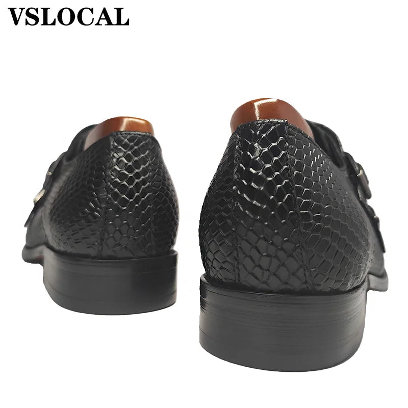 Chaussures Homme Cuir Véritable VSLOCAL – Monk Strap Double Boucle Imprimé Serpent Slip-On – CLEVI Paris