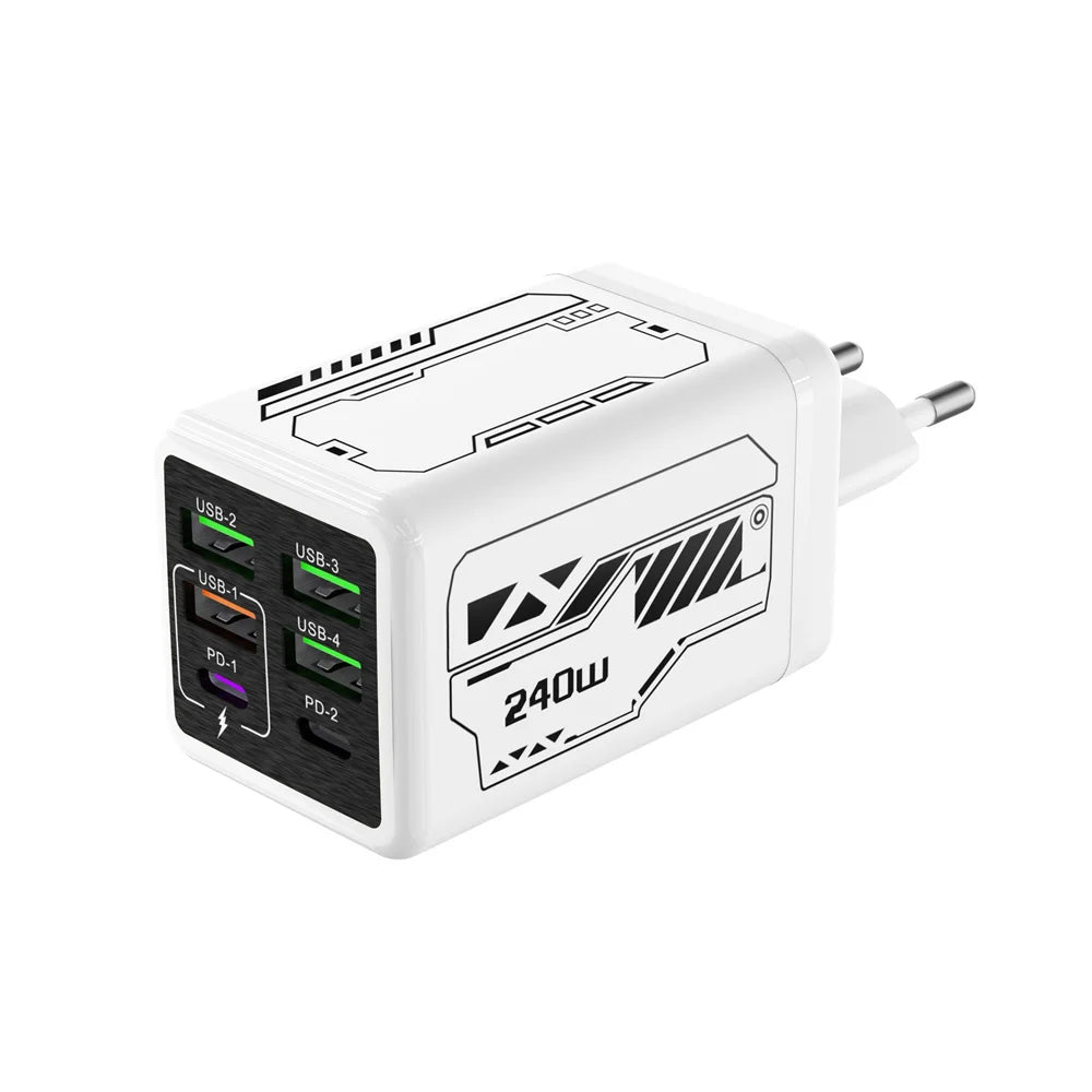 Chargeur Mural 240W 6 Ports USB-C PD EU/US/UK – CLEVI Paris
