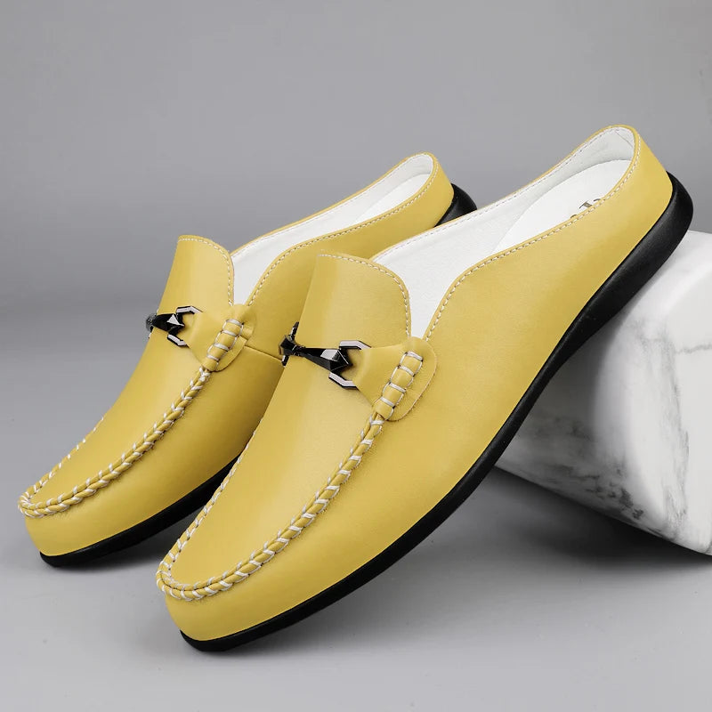Mules Homme Cuir Véritable Slip-On Respirantes | Noir, Jaune, Blanc – CLEVI Paris
