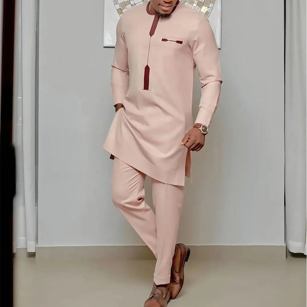 Kaftan Agbada Homme Style Africain 2 Pièces Veste Manches Longues + Pantalon Mariage Cérémonie S-XXL – CLEVI Paris