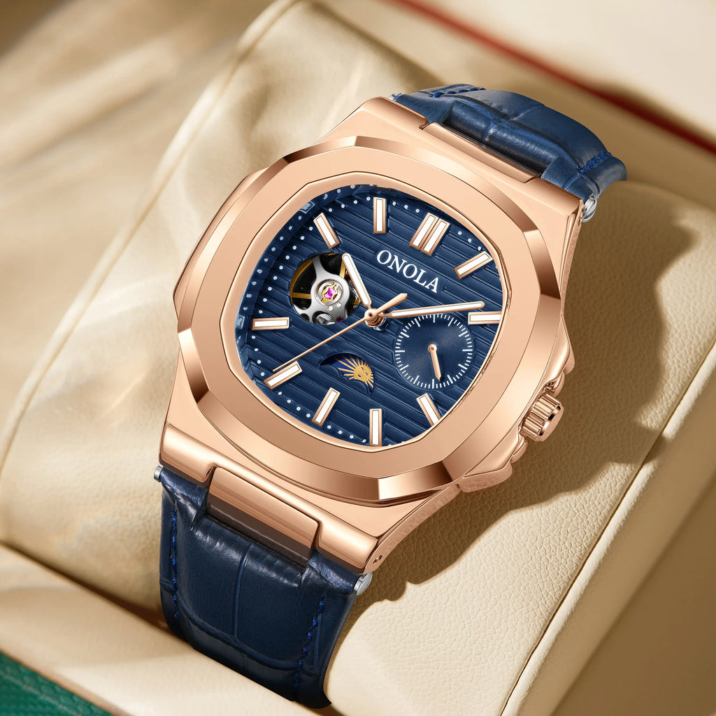 Montre ONOLA ON3855 – Mécanique Automatique Squelette, Aiguilles Lumineuses, Bracelet Cuir, Étanche 3 ATM – CLEVI Paris