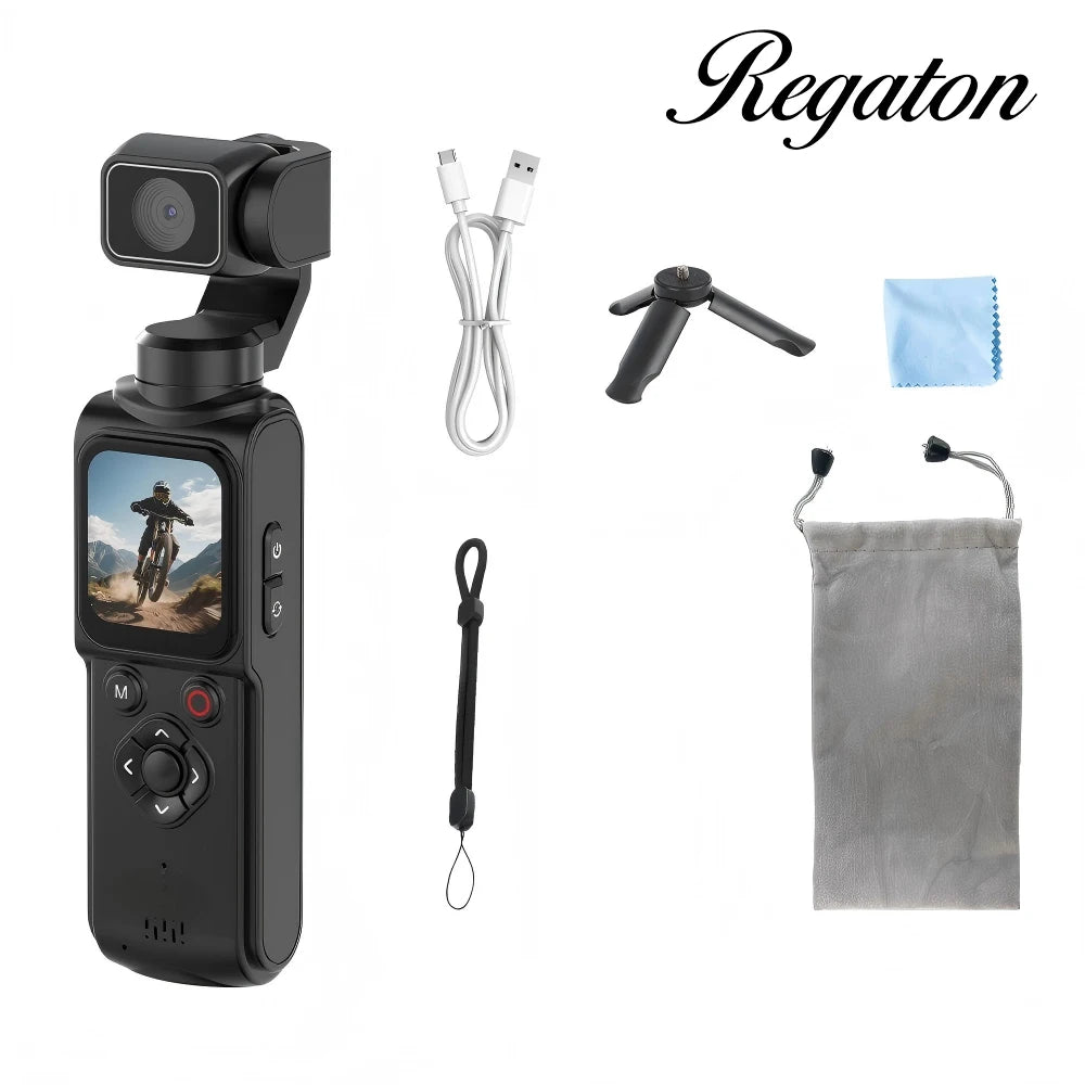 Caméra Action 4K 64MP Gimbal 330° Face Tracking Écran Tactile WiFi | Regaton Pocket