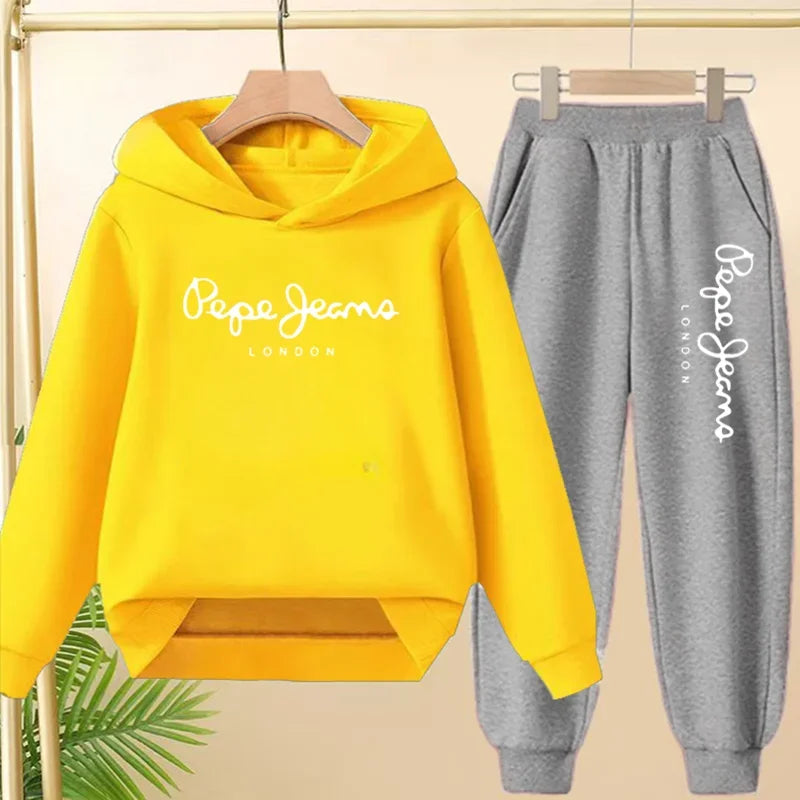 Ensemble Sweat à Capuche + Pantalon Enfant 3-13 Ans – Imprimé Lettres, Unisexe, Toutes Saisons – CLEVI Paris