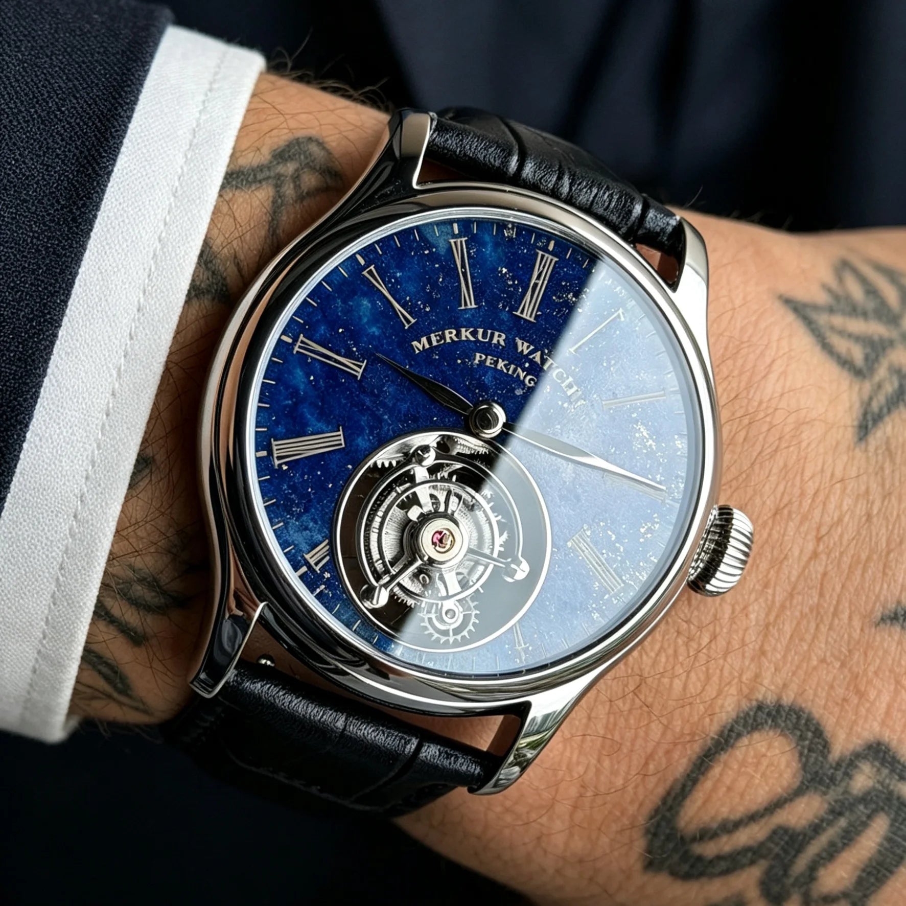 Montre Mécanique Tourbillon MERKUR Cadran Pierre Naturelle Saphir – CLEVI Paris