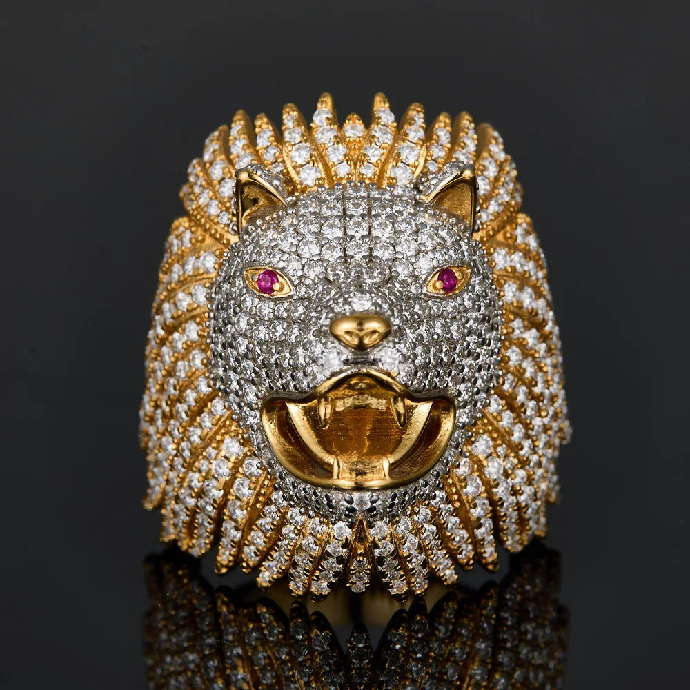 Bague Tête de Lion Moissanite Pavé Argent 925 Or – CLEVI Paris