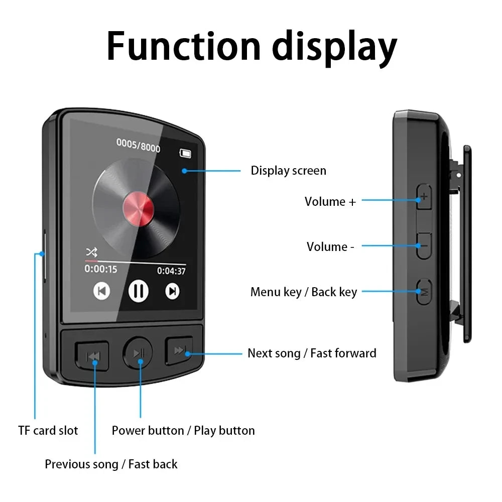 Lecteur MP3 MP4 Bluetooth 5.2 – Clip Sport HiFi avec Radio FM & Enregistreur Vocal