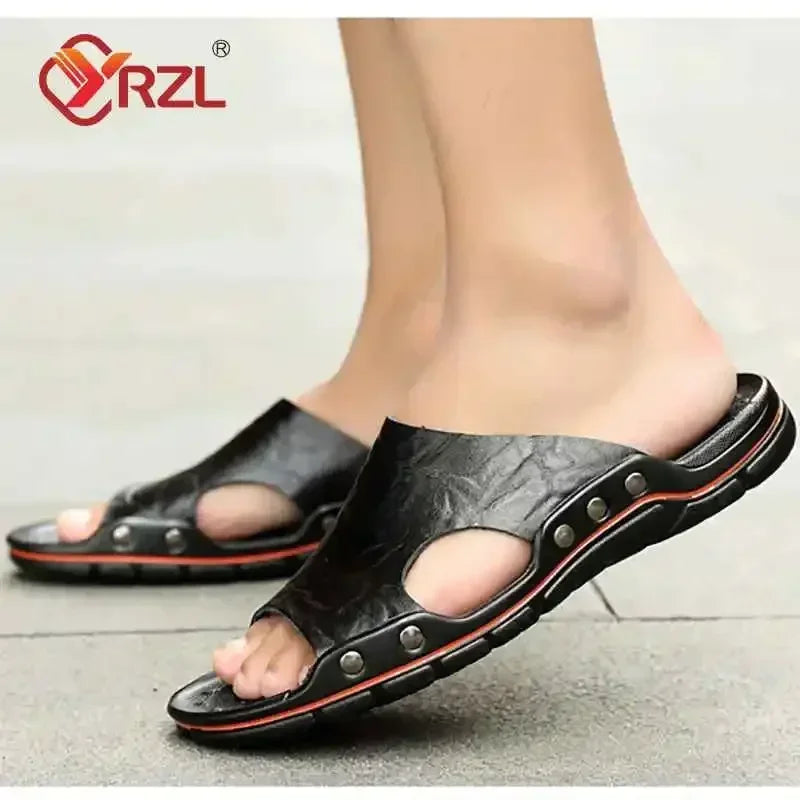 Sandales Homme Été – Slides EVA Ultra-Légères, Tige PU, Style Classique | Noir ou Marron Jaune