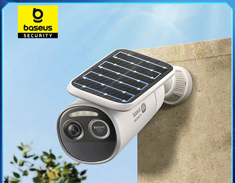 Caméra Solaire Extérieure Baseus S2 4K 8MP FOV 145° Radar+PIR Face ID IP67 512Go – CLEVI Paris