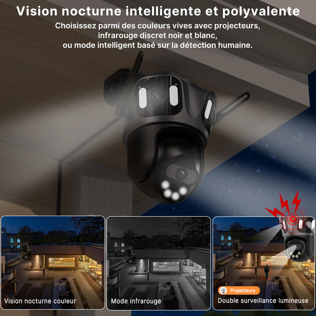 Caméra de Surveillance PTZ WiFi Extérieure 4K/6K – Suivi Auto & Vision Nocturne Couleur – CLEVI Paris