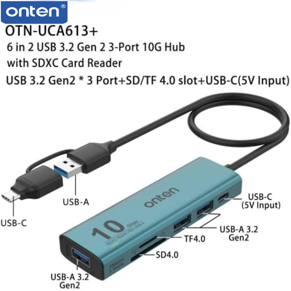 Hub USB-C A 6-en-1 ONTEN 10Gbps Lecteur SD TF UHS-II MacBook Laptop – CLEVI Paris