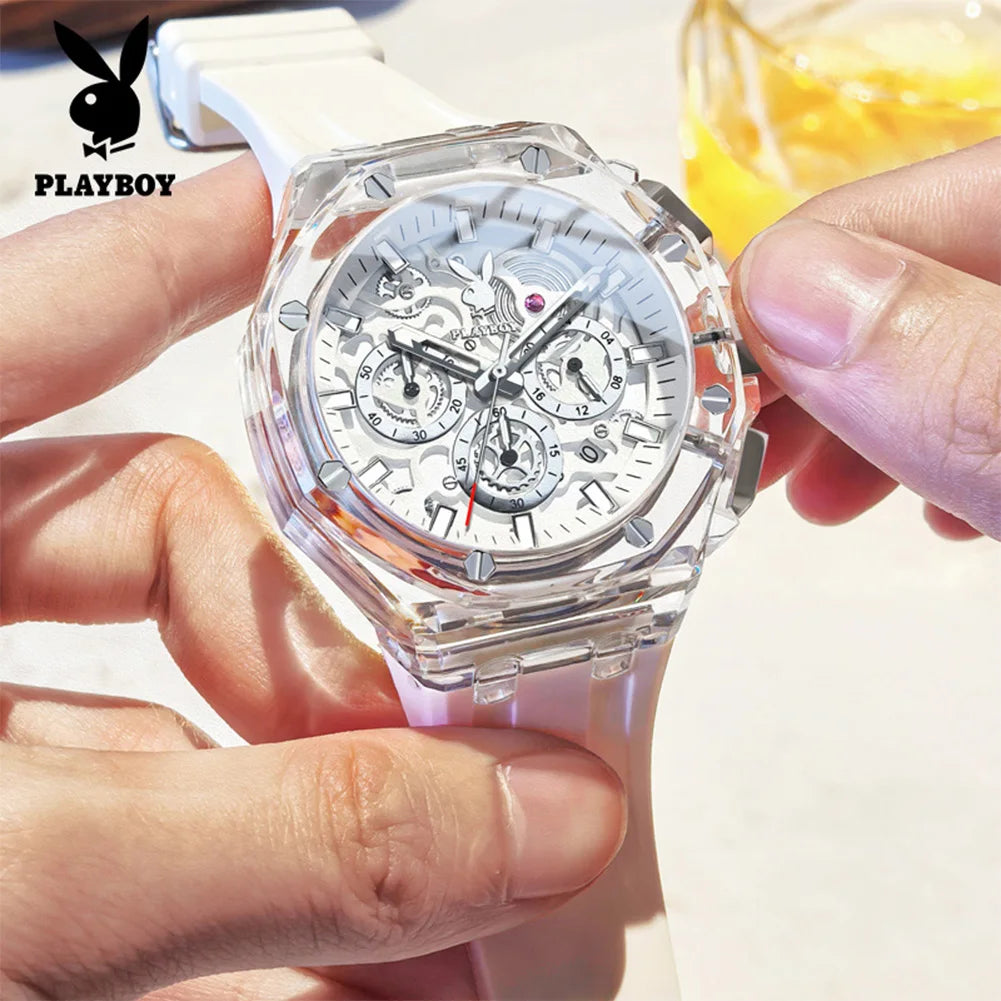 Montre Homme PLAYBOY 3082 – Squelette Quartz, Chronographe, Bracelet Silicone, Étanche 3 ATM – CLEVI Paris