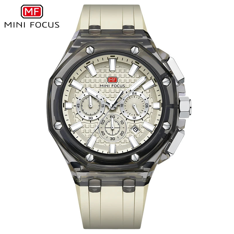 Montre Quartz Homme MINI FOCUS MF0616G – Chronographe, Boîtier Transparent & Aiguilles Lumineuses