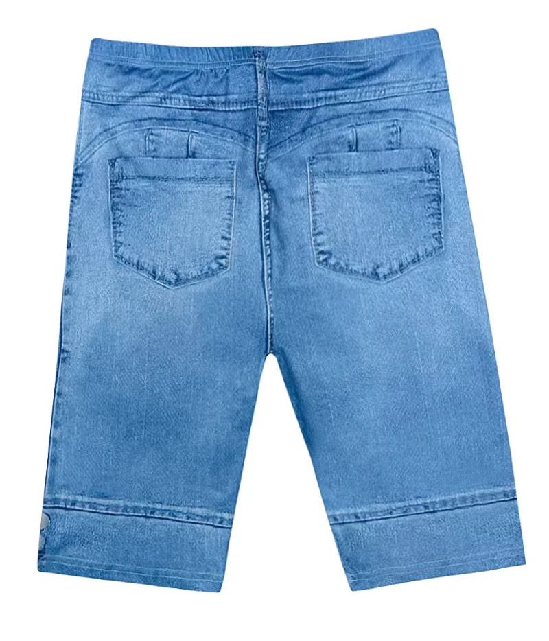 Short Effet Legging Femme Imprimé Jean Taille Haute Stretch Casual – CLEVI Paris