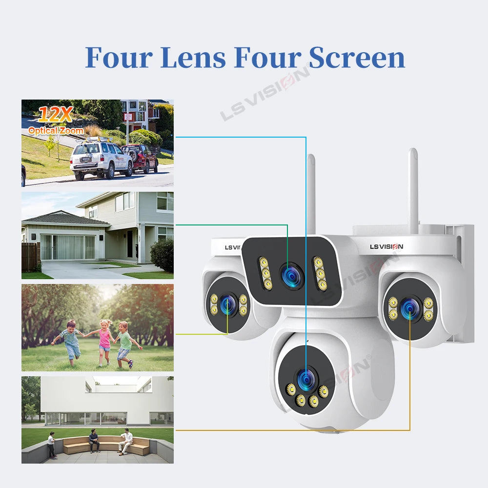 Caméra Solaire 4G LS VISION AOV01 20MP PTZ 4 Objectifs Zoom 12X Surveillance 24/7 – CLEVI Paris