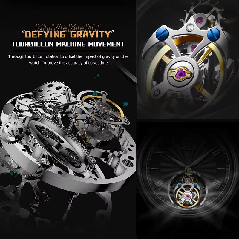 Montre Homme AESOP Tourbillon Édition Limitée – Mécanique Manuelle, Verre Saphir, Squelette