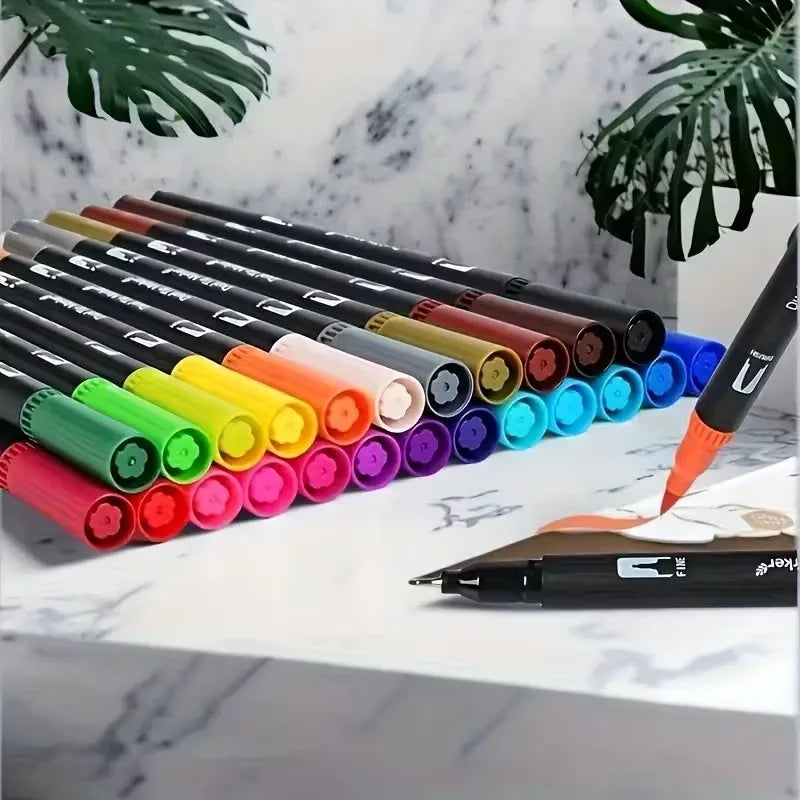 Marqueurs Aquarelle Double Pointe – Set 24 ou 36 Couleurs, Dessin & Loisirs Créatifs – CLEVI Paris