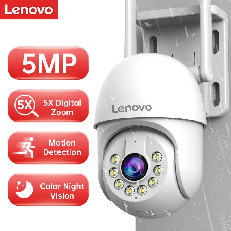 Caméra Surveillance Extérieure Lenovo – 5MP PTZ Zoom 5x Suivi Auto WiFi+RJ45 Vision Nocturne Couleur IP66 Audio Bidirectionnel – CLEVI Paris