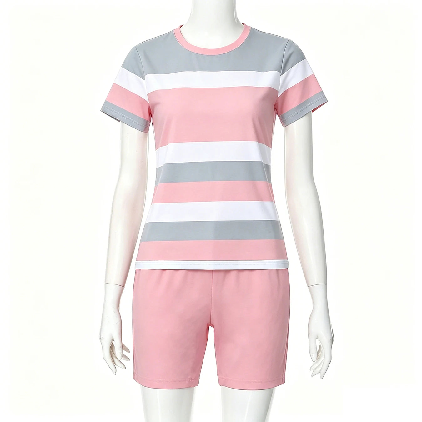 Ensemble 2 Pièces Femme Top Rayé Manches Courtes & Short – CLEVI Paris