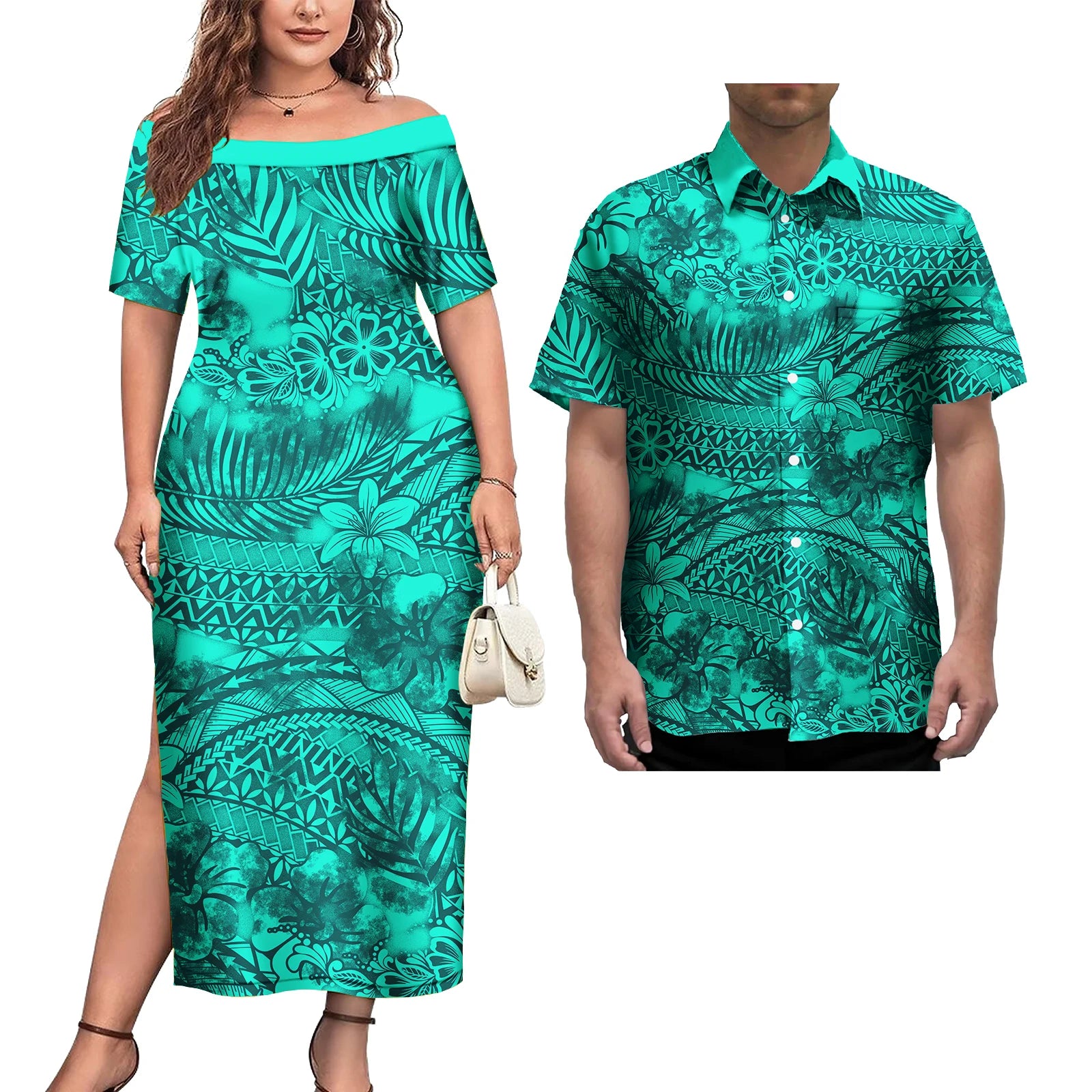 Ensemble Couple 2 Pièces Robe Femme + Chemise Hawaïenne Homme Motif Polynésien – CLEVI Paris