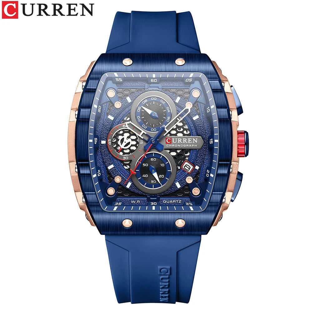 CURREN Montre Quartz Homme Rectangulaire Chronographe Silicone Lumineux 47mm Mouvement Japonais – CLEVI Paris