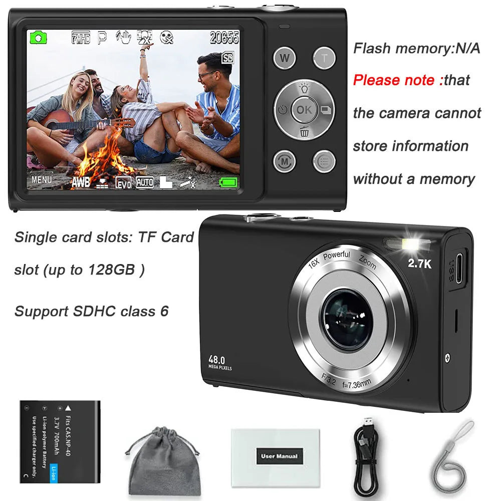 Appareil Photo Numérique 4K Autofocus 48MP – Écran 2,8", Zoom 16x, Carte 32Go en Option – Idéal Débutants & Enfants