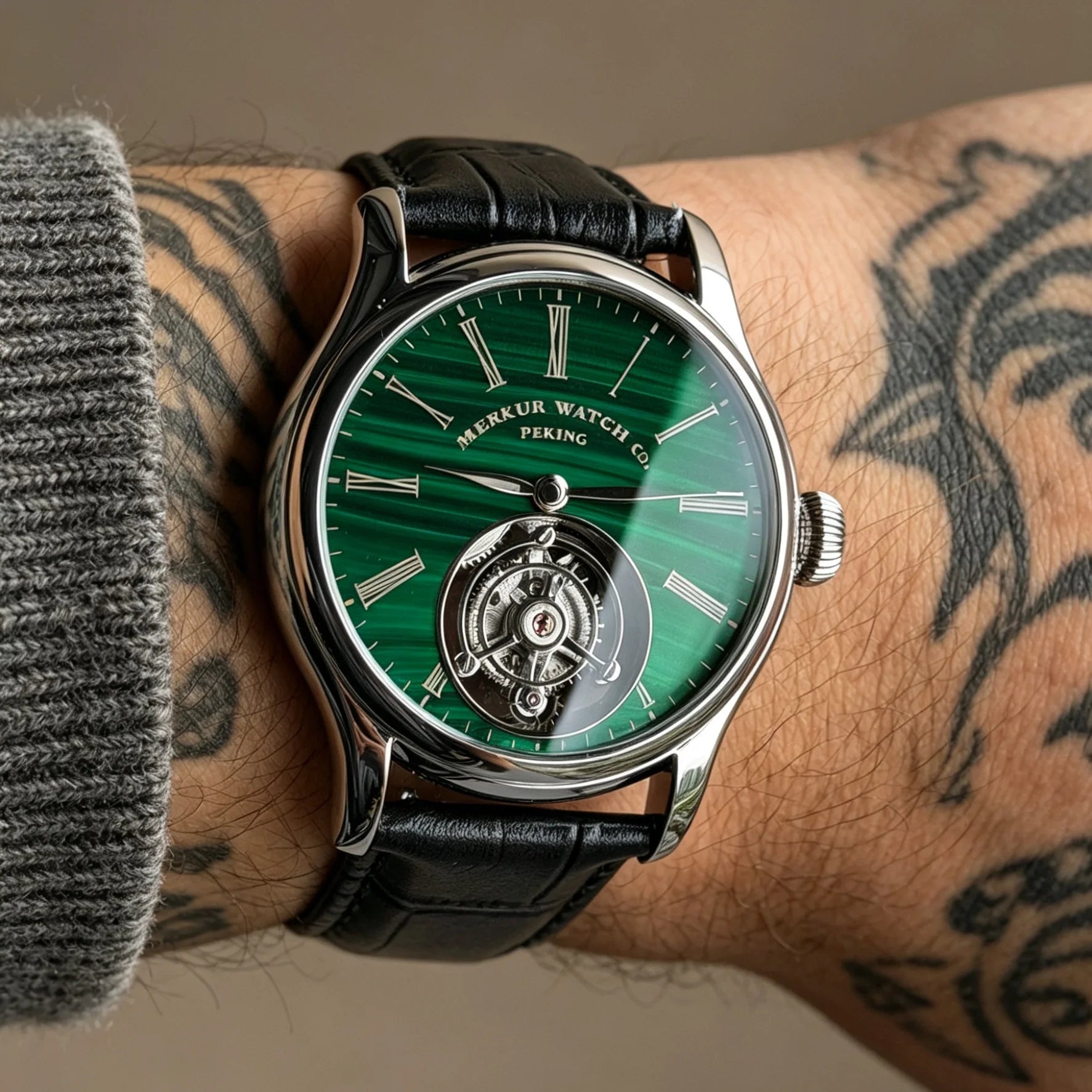 Montre Mécanique Tourbillon MERKUR Cadran Pierre Naturelle Saphir – CLEVI Paris