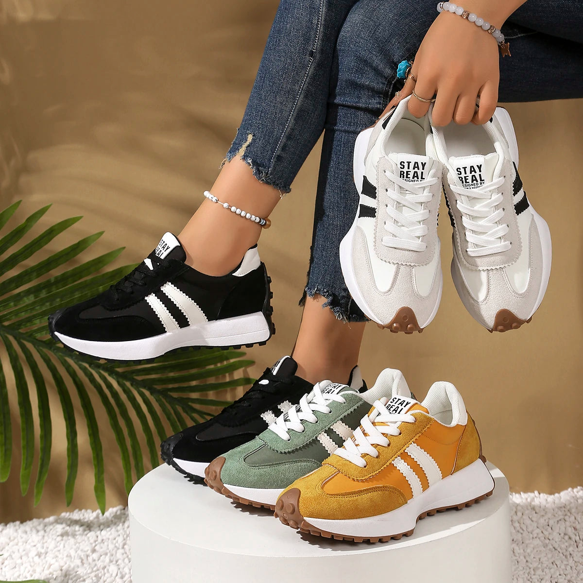 Baskets Femme Lacets Semelle Épaisse Antidérapante Casual Sport – CLEVI Paris