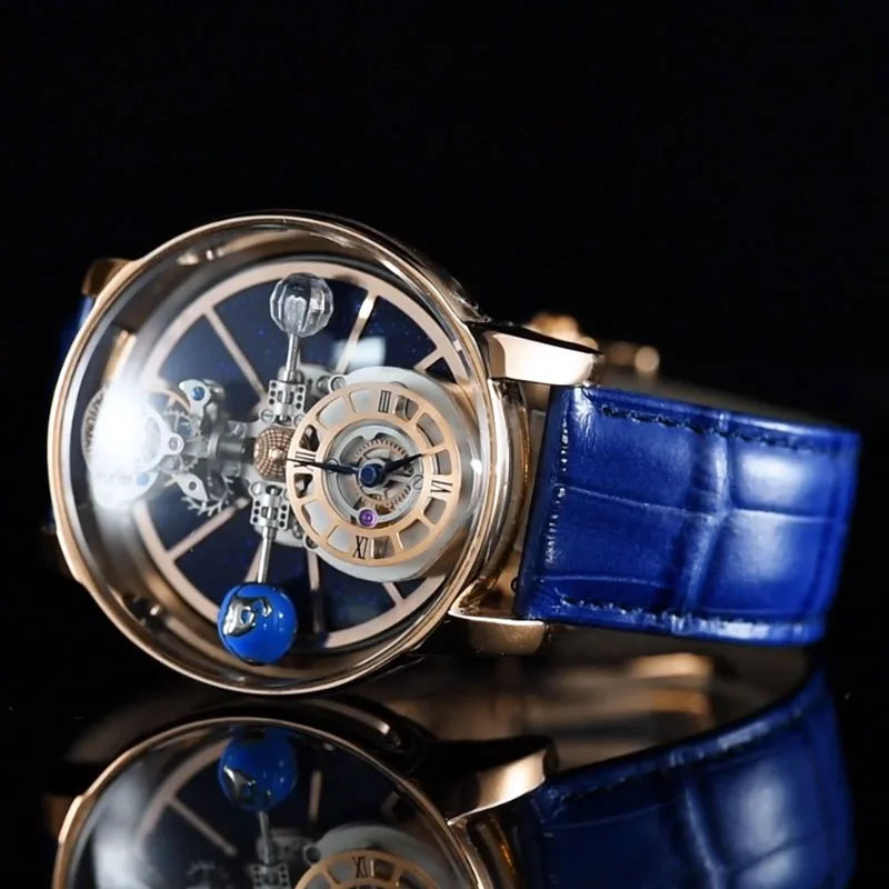 Montre Homme Quartz Ciel Étoilé Verre Courbé Transparent Cuir 10 Bar – CLEVI Paris