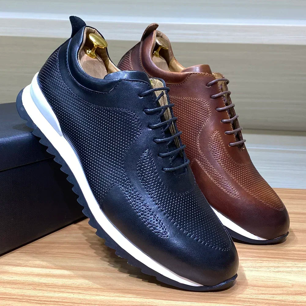 Sneakers Oxford Homme Cuir Véritable Lacets Respirant Imperméable | Noir Marron EU 39-46