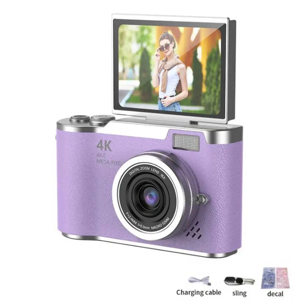 Appareil Photo Numérique CCD 48MP 4K Zoom 8x Écran Selfie 180° | Filtres Beauté Cadeau
