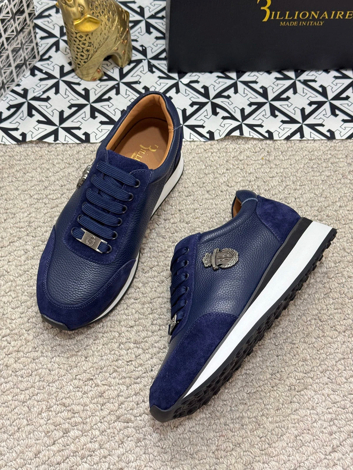 Sneakers Cuir Broderies Homme Marron Beige Noir Bleu – Tailles 39-45 – CLEVI Paris