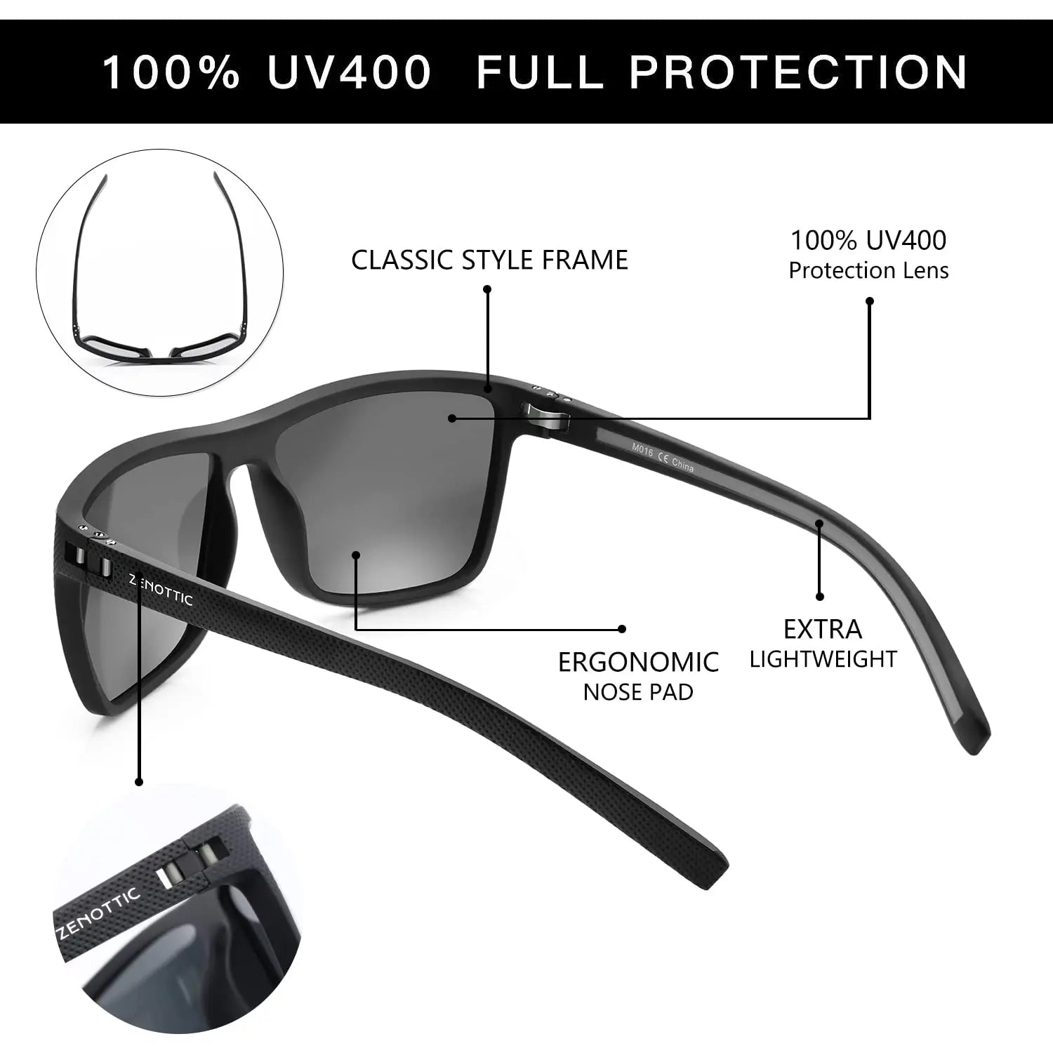 Lunettes de Soleil Carrées Polarisées TR90 UV400 Anti-Reflets Unisexe 23 Coloris – CLEVI Paris