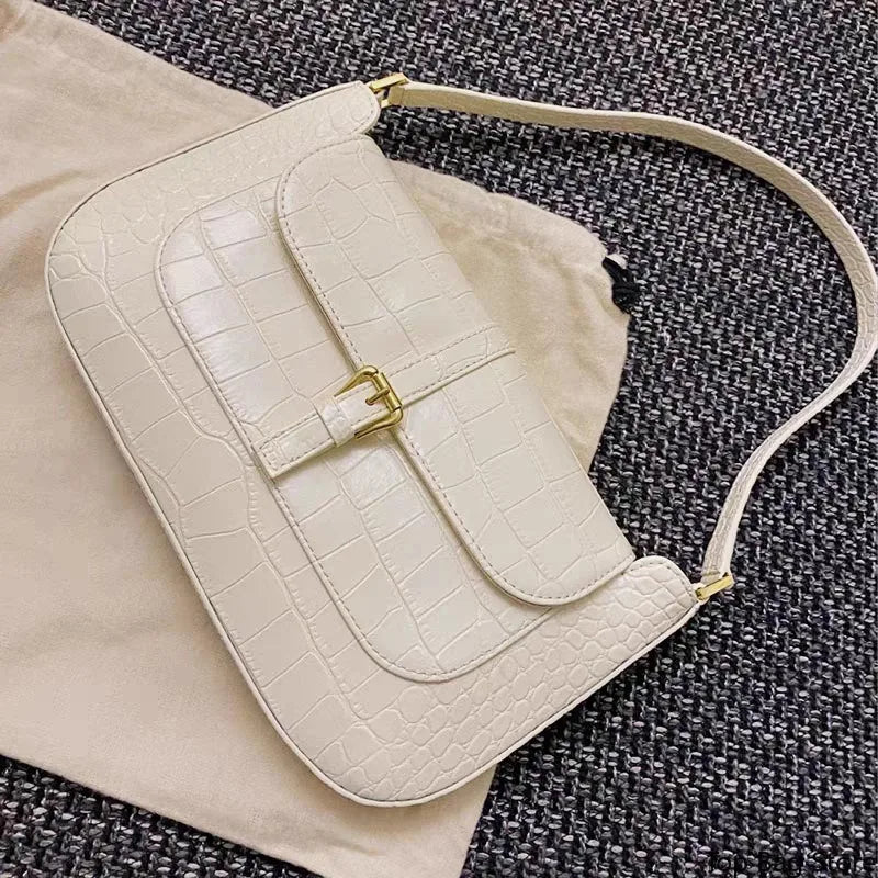 Sac Épaule Cuir Vache Motif Crocodile Femme 27x16cm Minimaliste – CLEVI Paris