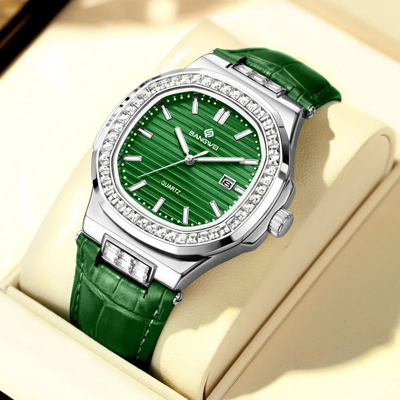 Montre Quartz Femme BANGWEI 8823 Carrée Diamants Bracelet – CLEVI Paris