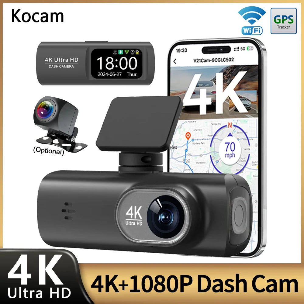 Dashcam 4K WiFi V22B – Double Objectif, GPS, Caméra Arrière 1080p, Surveillance Parking 24h – CLEVI Paris