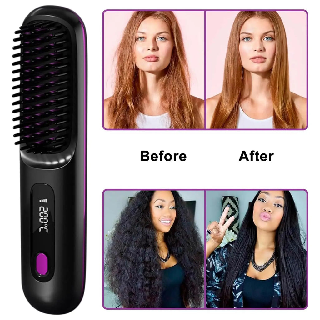 Brosse Lissante Sans Fil Céramique Ionique LED 160-200°C USB-C — CLEVI Paris
