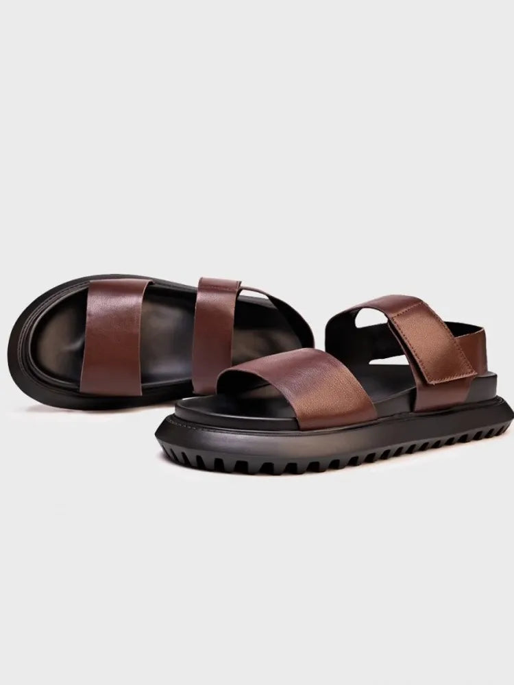 Sandales Homme Cuir de Vache Véritable Plateforme Velcro Antidérapantes – CLEVI Paris