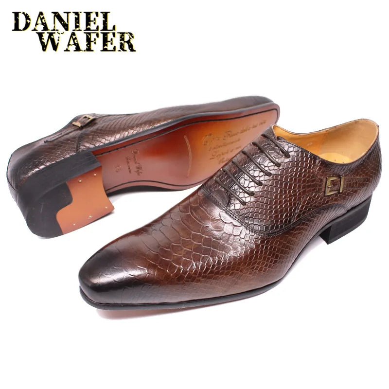 Oxford Homme Cuir Imprimé Serpent Bout Pointu Lacets Business Mariage 4 Coloris – CLEVI Paris