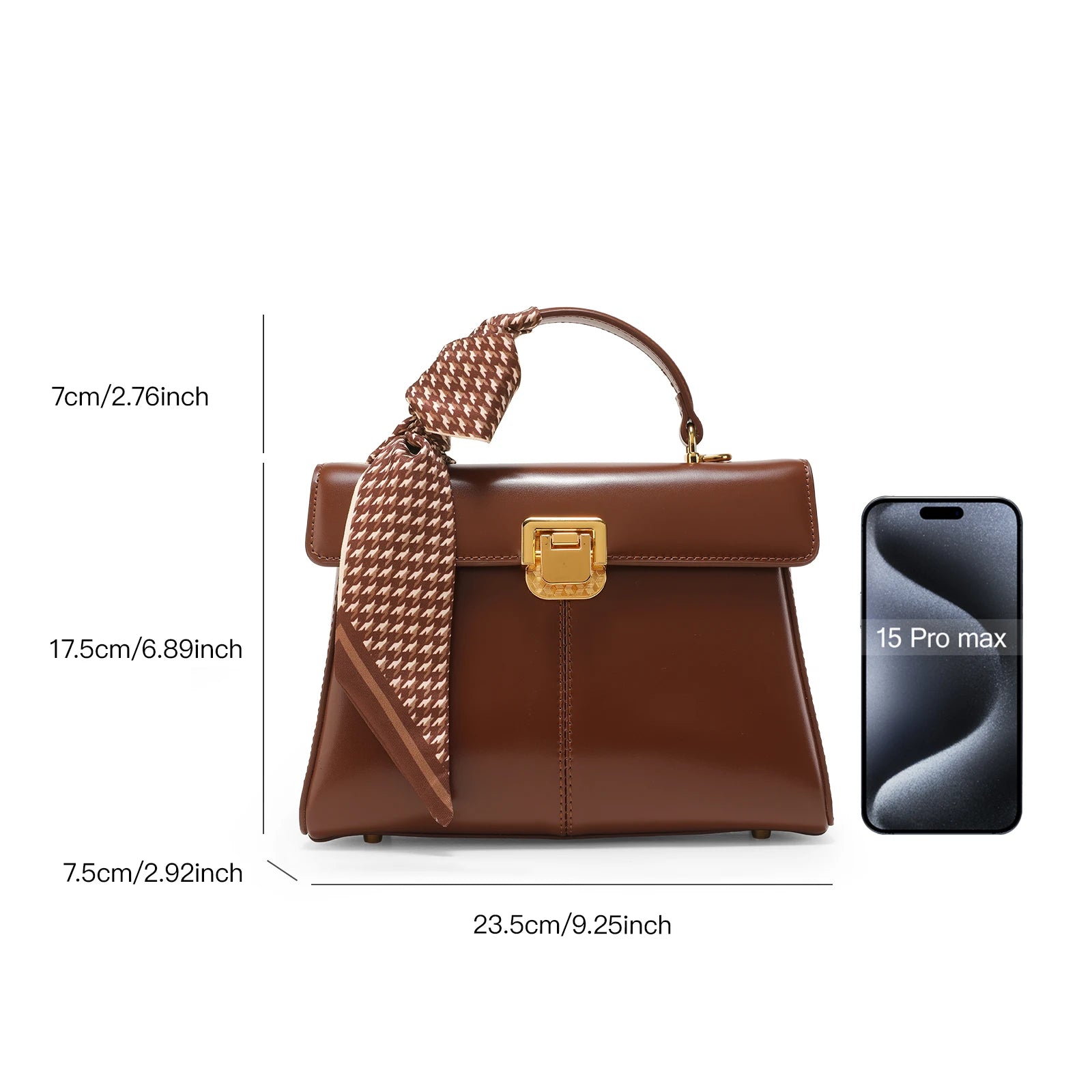 Sac à Main Femme en Cuir Véritable avec Foulard – Sac Épaule Luxe | 5 Coloris | 23.5x17.5x7.5cm