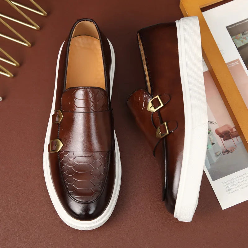 Mocassins Homme Style Britannique | Cuir Grain Serpent Slip-On